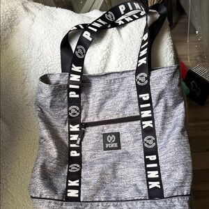 Victoria's Secret Heather Gray Tote with Black PINK Straps